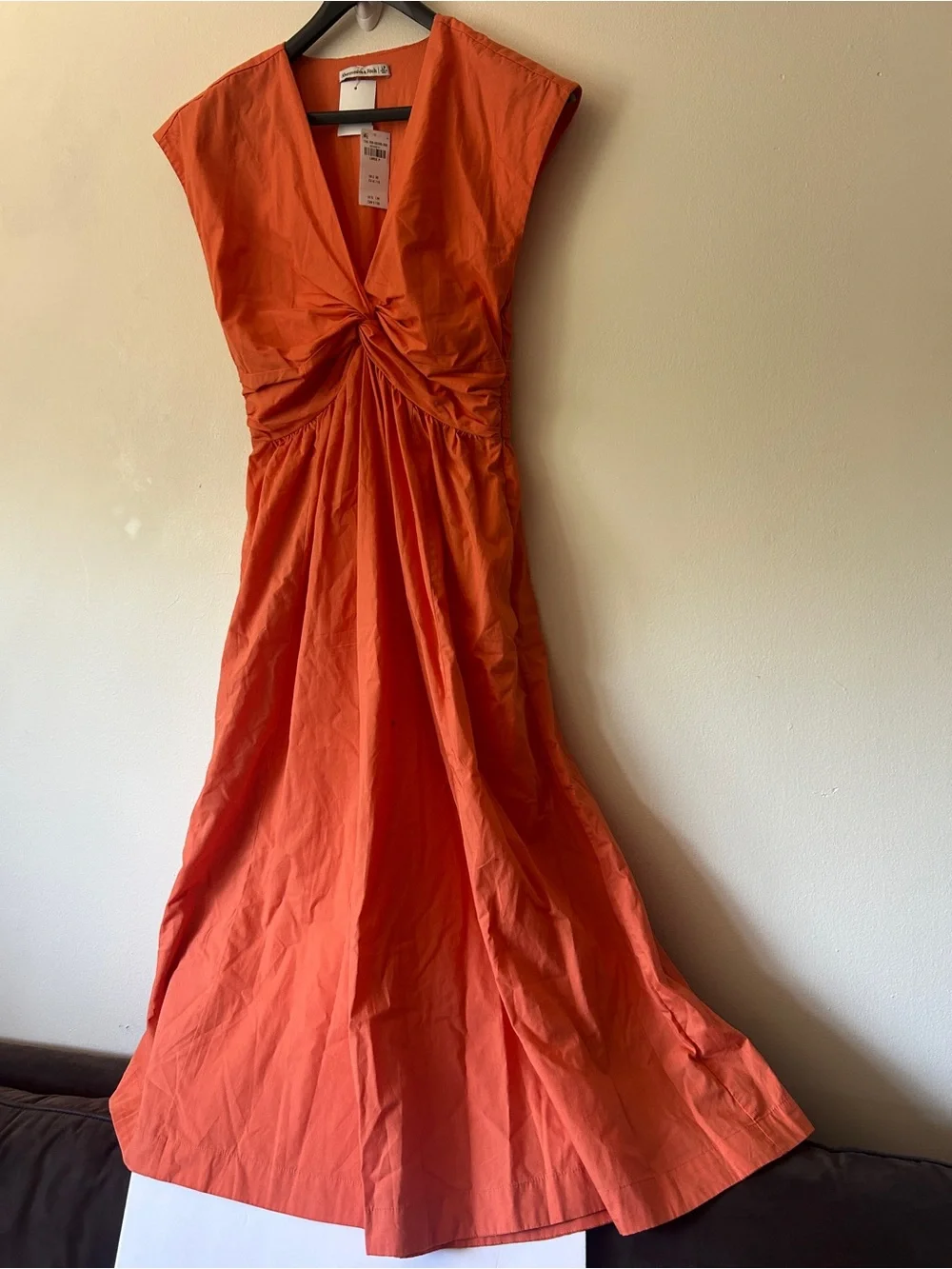 NEW Abercrombie & Fitch Orange Twist-Front Maxi Dress Cotton pockets LP vacation